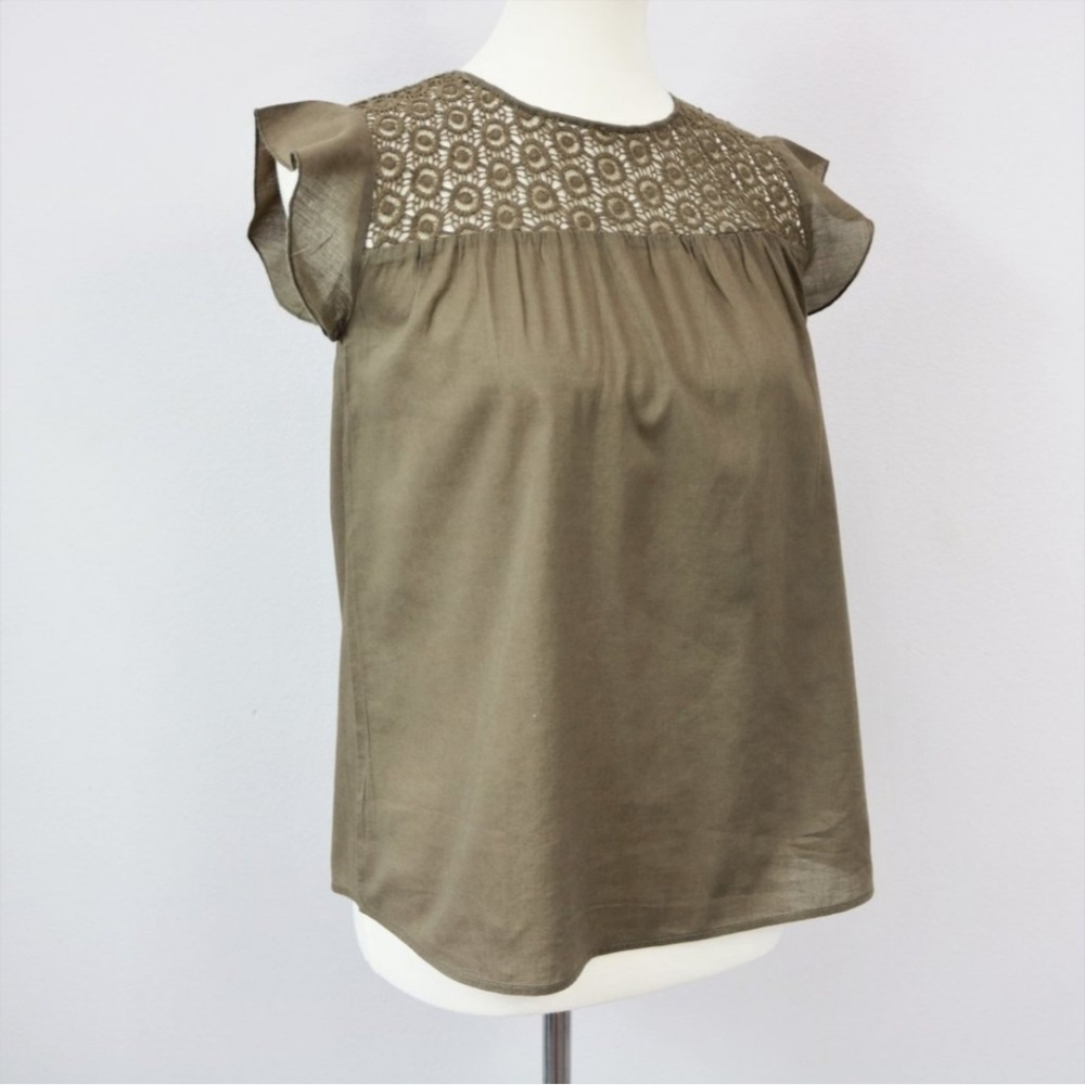 Zara Green Embroidery Blouse with Lace Detail - Size XS NWT